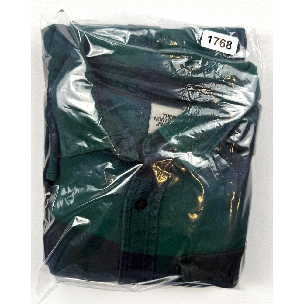 THE NORTH FACE Men's Large Flannel Plaid Single Pocket Shirt Green & Blue #1768